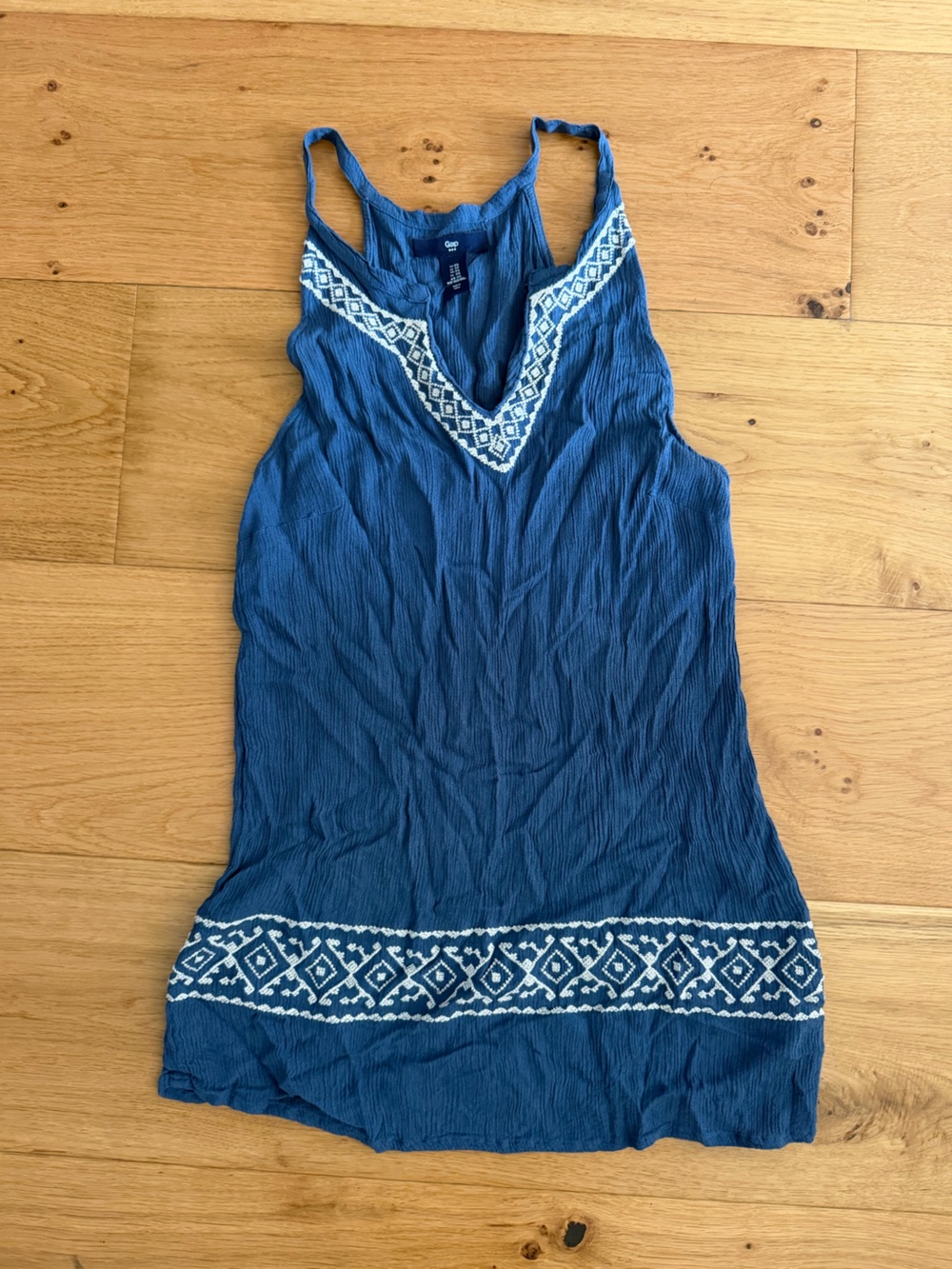 GAP Blue Embroidered V-Neck Tank Top